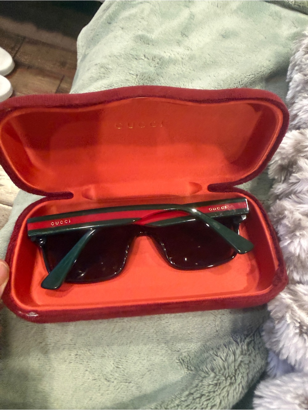 Gucci Men’s Black and Dark Green Rectangular Sunglasses
